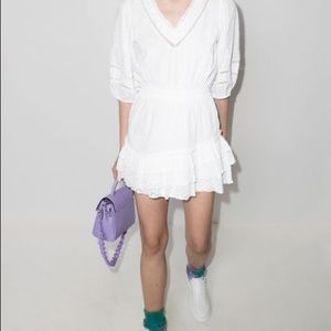 LoveShackFancy Consuela Mini Dress LARGE White Lacey Ruffle Open Back Cotton